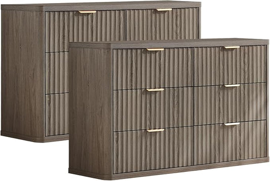 LEYAOYAO Fluted 6 Drawers Dresser Set of 2, Curved Profile Design, Dresser TV by LEYAOYAO-Findtheshiningpointofyourideallife%EF%BC%81