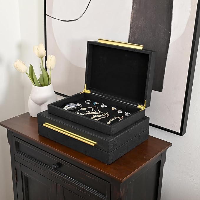 Faux Shagreen Leather Jewelry Boxes Set of 2 - Image 4