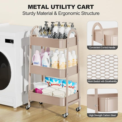 EAGMAK 3 Tier Rolling Cart, Large Metal Storage Cart - Image 3
