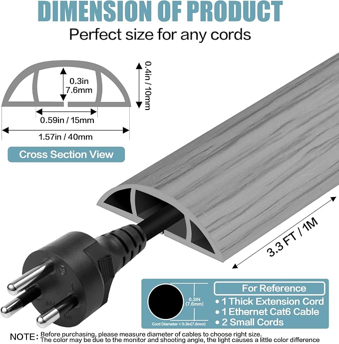 Floor Cord Cover Self Adhesive Cord Hider, 3.3FT Cable Management, Extension - Image 2