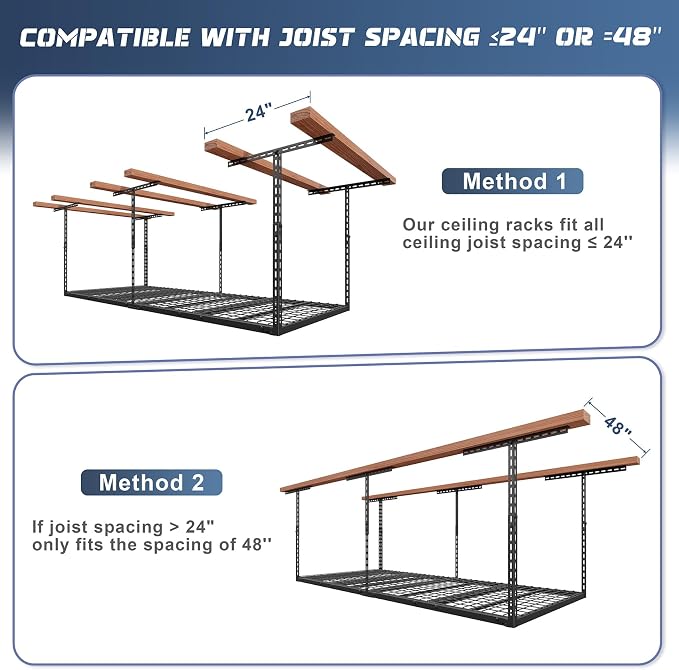 3X8FT Overhead Garage Storage Rack, Heavy Duty Metal Overhead Storage Organizer - Image 7
