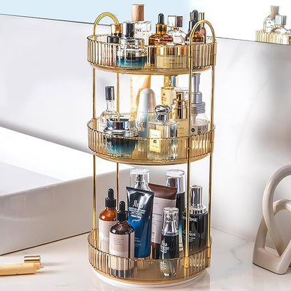 Rotating Makeup Organizer Countertop 3 Tier Lazy Susan Trays Clear Skincare by Zufudo