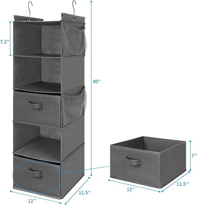 MAX Houser 5 Tier Shelf Hanging Closet Organizer, Cloth Hanging Shelf - Image 3