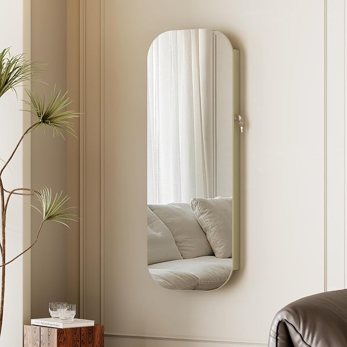 LVSOMT Round Mirror Jewelry Cabinet Door Hang, Jewelry Armoire - Image 8