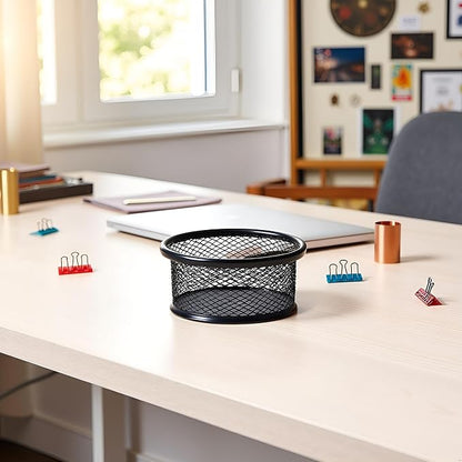 Black Metal Paper Clip Holder Mesh Paperclip Bowl Binder Clip Dispenser Desk - Image 7