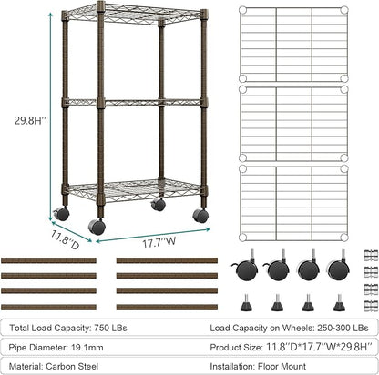 3 Tier Shelf Metal Storage Shelves Wire Rack Closet Organizers - Image 3