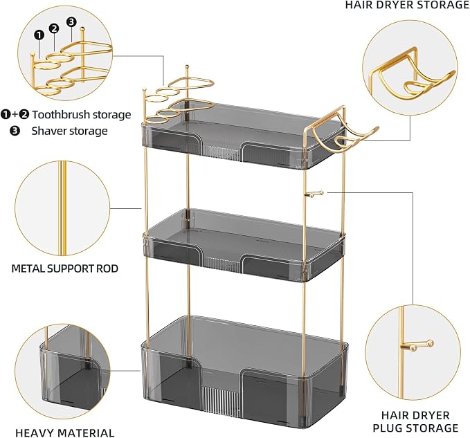 3 Tier Bathroom Organizer Countertop Makeup Perfume Tray Skincare Organizer - Image 4