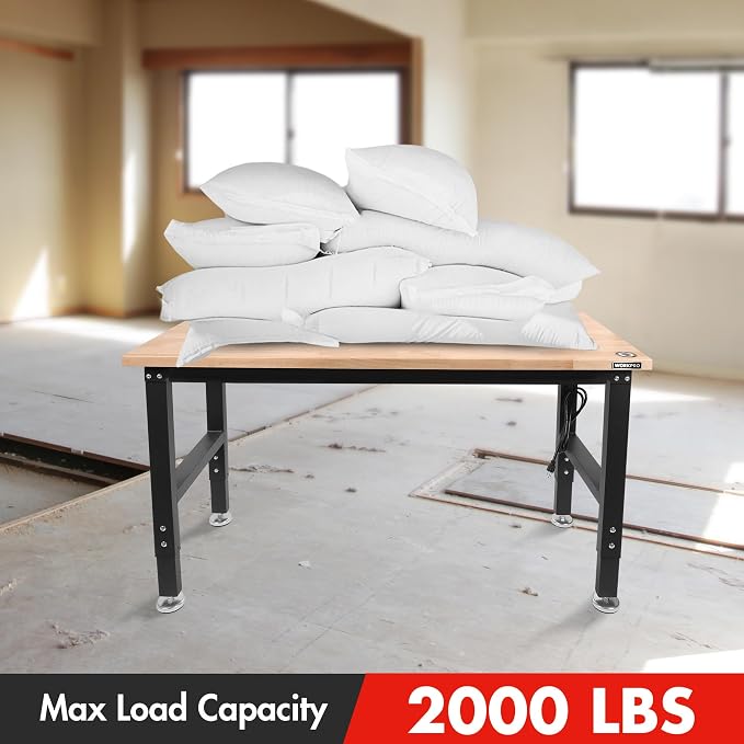 WORKPRO 48" Adjustable Workbench, Rubber Wood Top Heavy-Duty Workstation - Image 2