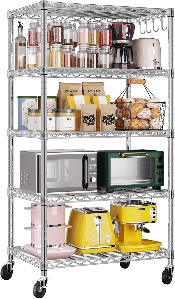 PrimeZone 75" H Wire Shelving 5 Tier Slim Steel Storage Metal Shelves by PrimeZone