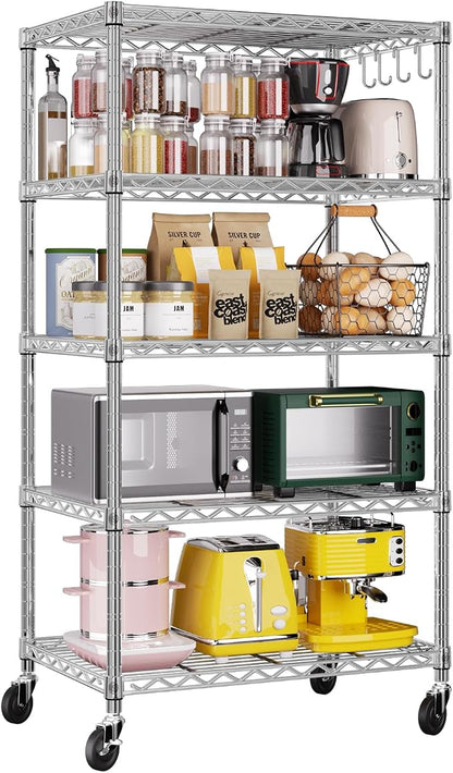 PrimeZone 75" H Wire Shelving 5 Tier Slim Steel Storage Metal Shelves by PrimeZone