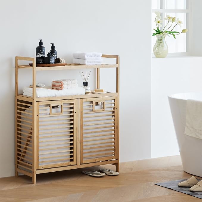 Double Tilt Out Laundry Hamper, Bamboo Hamper - Image 6