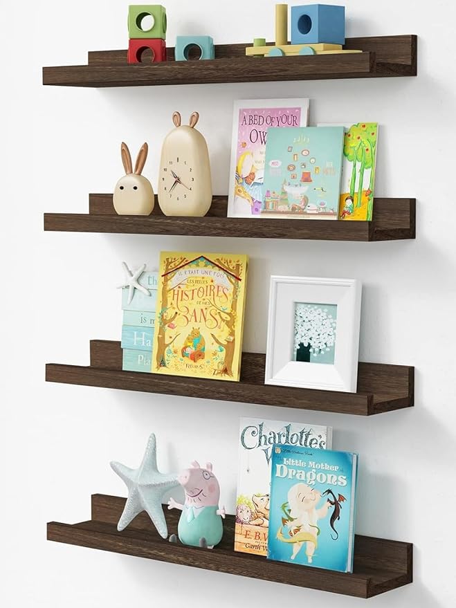 Forbena 24 Inch Rustic Picture Ledge Shelf Set of 4, Wooden Floating Shelves by Forbena