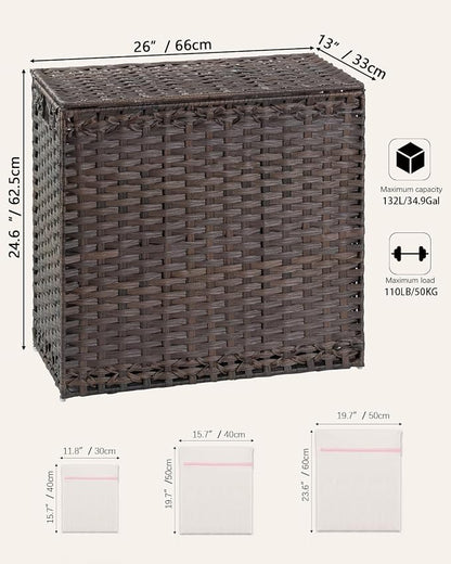 Laundry Hamper with Lid Laundry Basket 132 L Wicker Clothes Hamper, Handwoven - Image 5