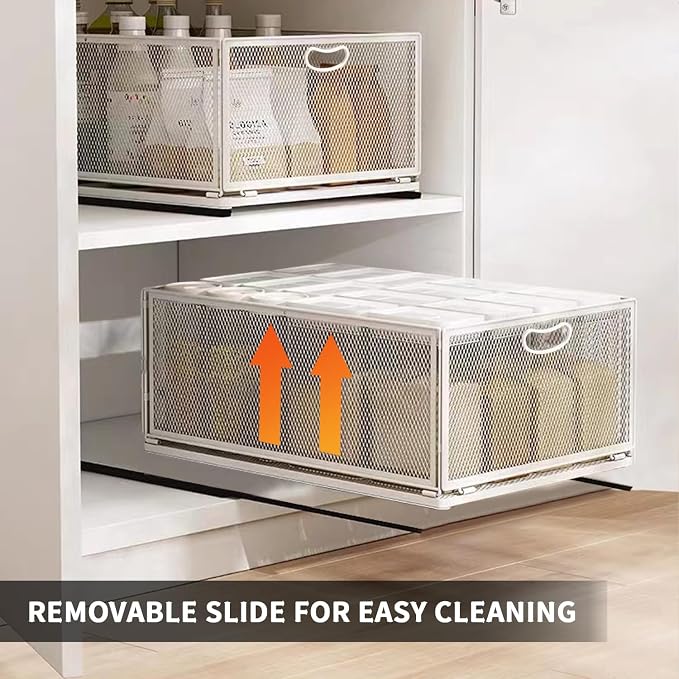Sliding Cabinet Basket Organizer Drawer Self Adhesive Slide out Pantry Shelves - Image 8