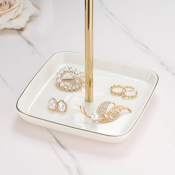 Jewelry Holder Stand with Ceramic Base: 12" Tall Necklace Organizer Rack - Image 3