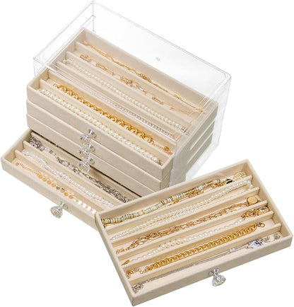 SPAKOWN Necklace Organizer Box, Velvet Necklace Box Holder Tray - Image 4