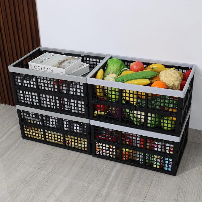Ggbin 4 Pack Stackable Storage Crates Large, 42 L Plastic Collapsible Crates - Image 3