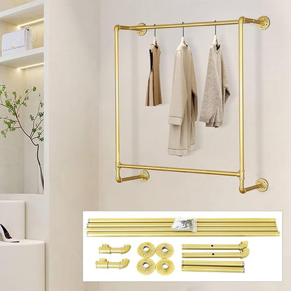Gold Wall Mounted Clothes Rack, Industrial Pipe Garment Rack Hanging Rod Bar - Image 5