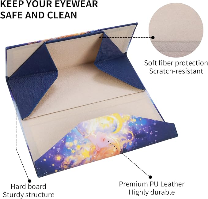 Foldable Glasses Case, Magnetic PU Leahter Sunglasses Case, Cute Hard Shell - Image 4