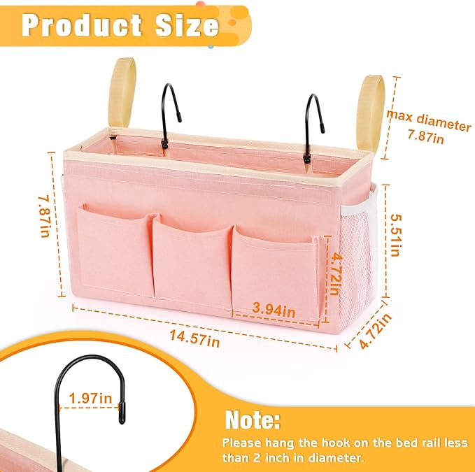 Bedside Organizer with Fixed Straps and Water Bottle Holder - Image 3
