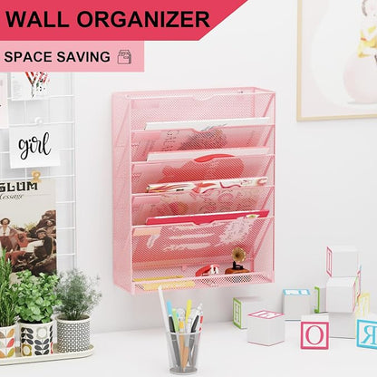 Hanging Wall File Organizer 6 Tier Wall Mounted Mail Paper Folder Holder - Image 2
