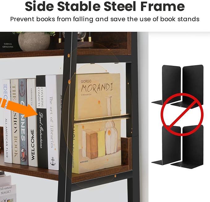 Himimi Bookshelf, Industrial Wood Bookshelves and Bookcases, Ladder Shelf 5 Tier - Image 6