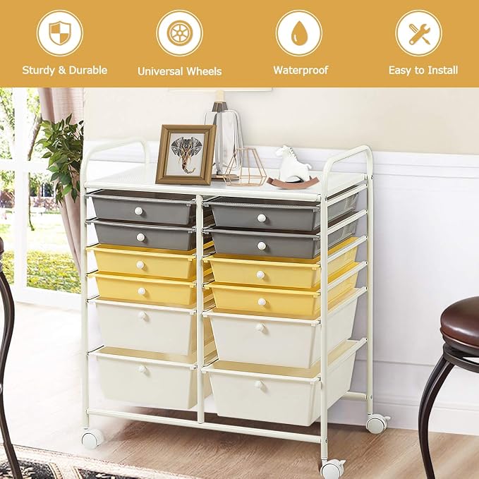 Giantex 12 Drawer Rolling Storage Cart Tools Scrapbook Paper Office School - Image 6