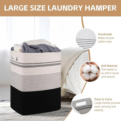 Laundry Hamper, Large Woven Rope Tall Laundry Basket - Image 3