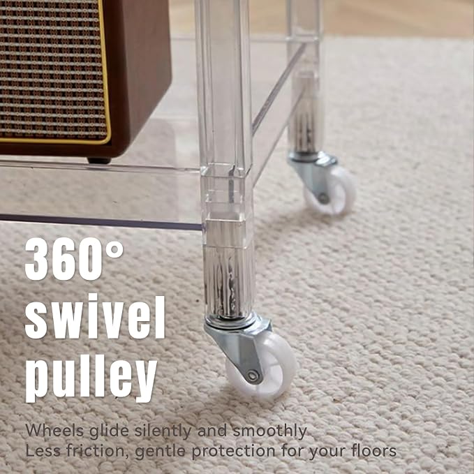 Acrylic Utility Rolling Cart, 3-Tier Clear Acrylic Storage Cart - Image 9