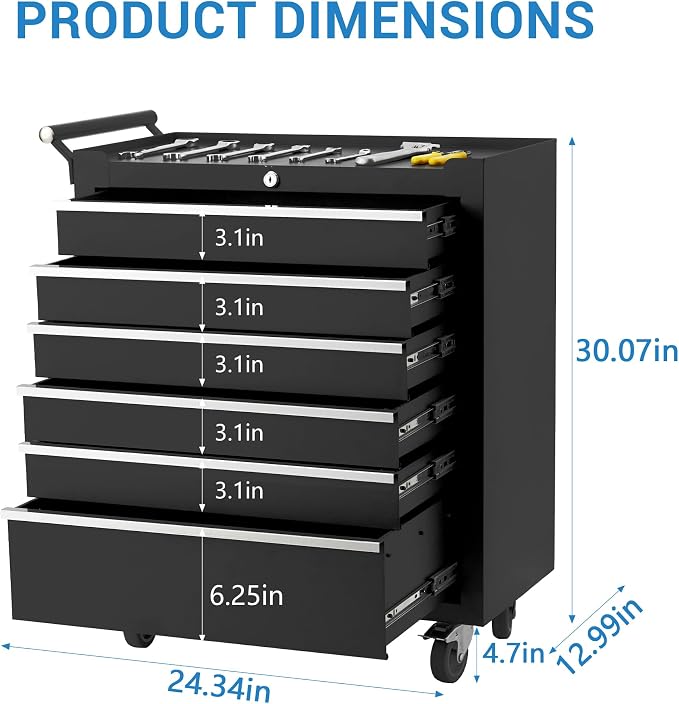 IDEALHOUSE Rolling Tool Chest, 6 Drawers Tool Storage Cabinet, Toolbox - Image 2