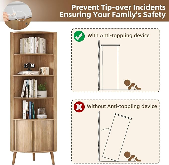 Corner Cabinet, 66.73'' Tall Modern Corner Bathroom Storage Cabinet - Image 9