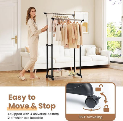 COSTWAY Double Rod Clothing Rack, Rolling Garment Rack - Image 4