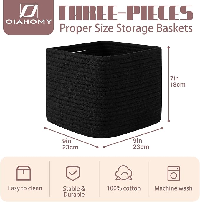 OIAHOMY 9”x9”x7” Storage Cubes, Cotton Rope Woven Baskets - Image 2