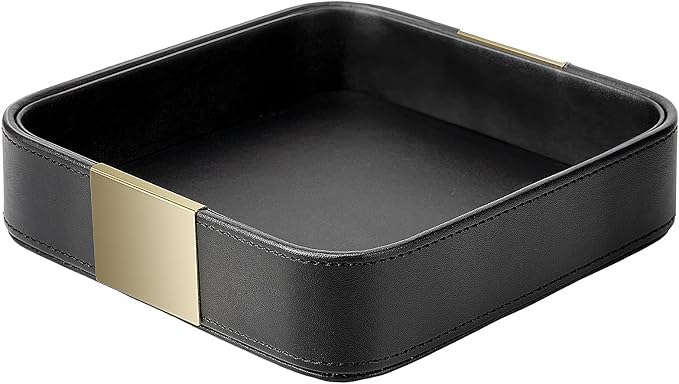 SANZIE Luxury Leather Desktop Storage Small Catchall Organizer Decorative Tray by SANZIE