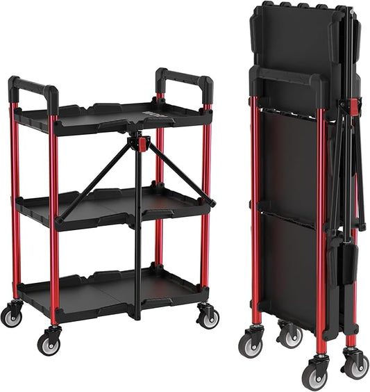 WORKPRO 3-Tier Collapsible Service Cart, 210 LBS Foldable Utility Service Cart by WORKPRO