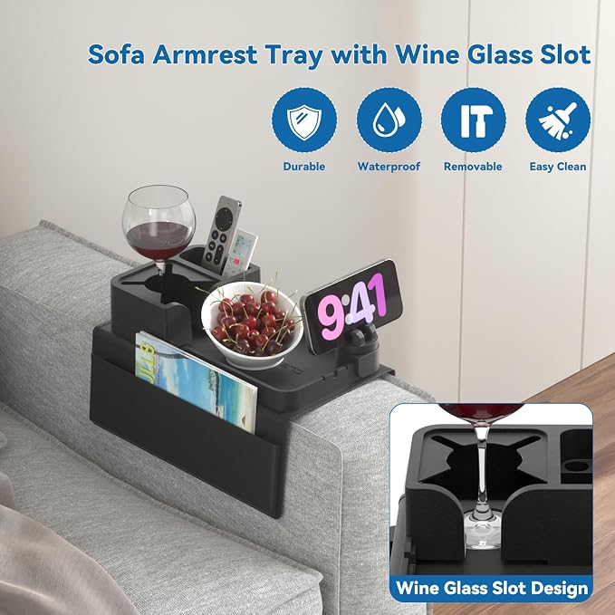 Couch Arm Cup Holder CLESOO Couch Arm Tray Anti-Slip Couch Cup Holder Silicone - Image 4
