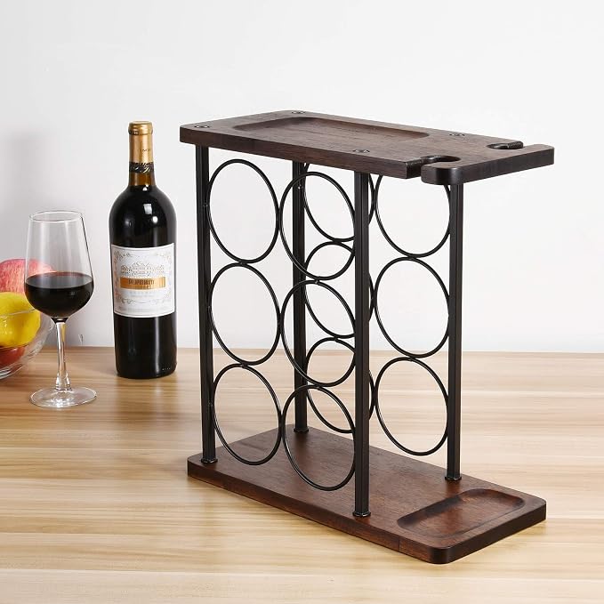 ALLCENER Wine Rack with Glass Holder, Countertop Wine Rack, Wooden Wine Holder - Image 2