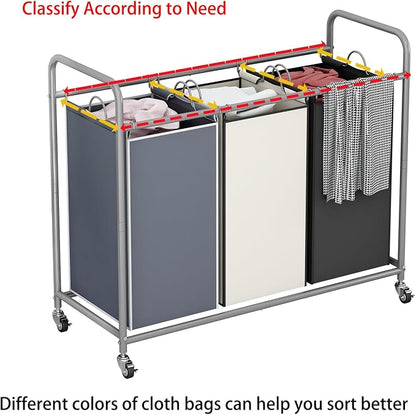 LINZINAR 3-Bag Laundry Basket Sorter Laundry Hamper Cart - Image 5