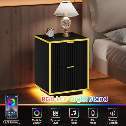 Black Nightstand Set of 2, Fluted End Table - Image 4
