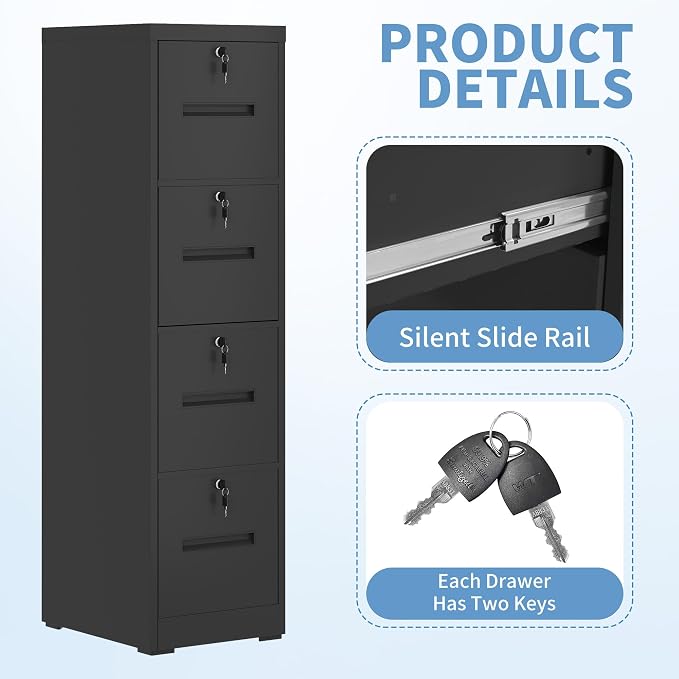 4 Drawer File Cabinet with 4 Lock, Metal Filing Cabinet, Heavy Duty Vertical - Image 4
