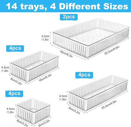 HOTOOLME 14PCS Clear Drawer Organizers Bins, 4 Size Clear Makeup Drawer - Image 3