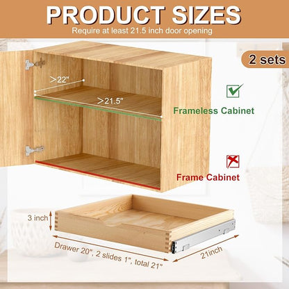 Menkxi 2 Set Pull out Tray Cabinet Organizer Wooden Pull Drawers storage Slide - Image 2