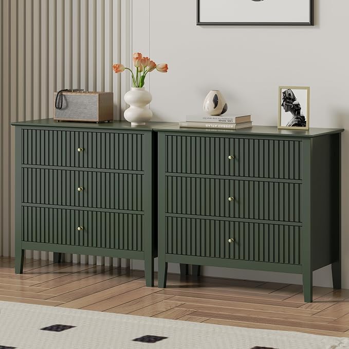 RoyalCraft Large 3 Drawer Dresser Set of 2, Fluted Chest of Drawers by Bringyoubetterlife