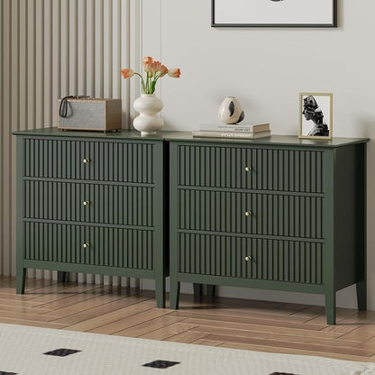 RoyalCraft Large 3 Drawer Dresser Set of 2, Fluted Chest of Drawers by Bringyoubetterlife