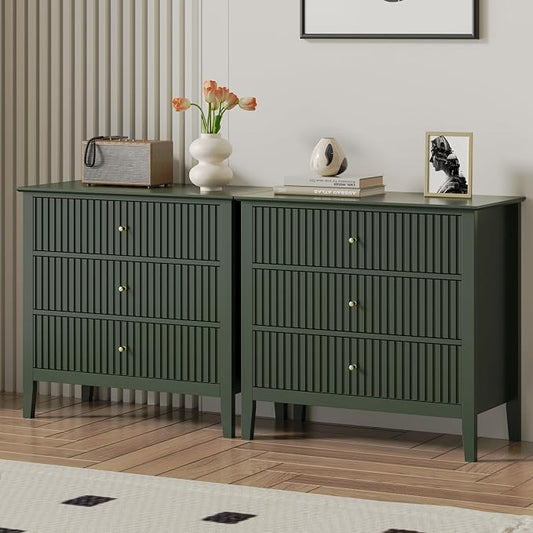 RoyalCraft Large 3 Drawer Dresser Set of 2, Fluted Chest of Drawers by Bringyoubetterlife
