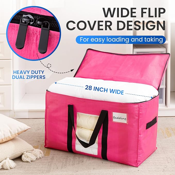 TAILI 4 Pack Pink Extra Large Moving Bags, Heavy Duty Totes - Image 3