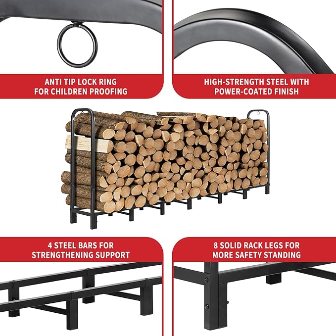 8FT Firewood Rack Outdoor, Heavy Duty Adjustable Firewood log Storage & Holder - Image 4