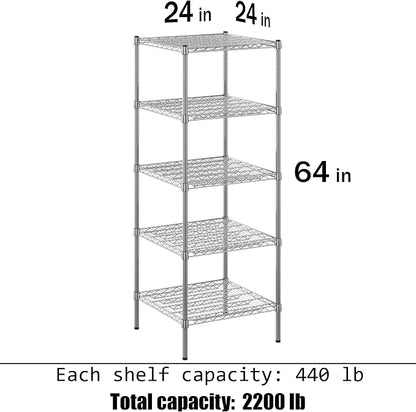24" Deep x 24" Wide x 64" Height Wire Shelving Kit | 5-Tier | NSF Commercial - Image 3