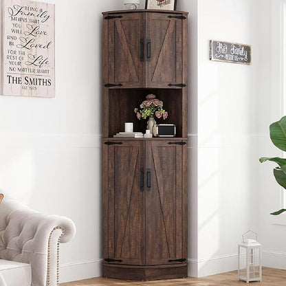 68" Tall Farmhouse Corner Cabinet, Dining Room Storage Cabinet by Hlivelood