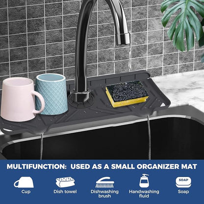 2 Pcs Silicone Faucet Handle Drip Catcher Tray Mat, 2 in 1 Dish Soap Sponge - Image 3